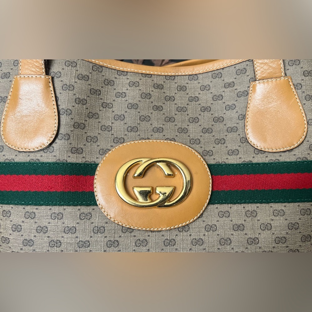 Gucci Vintage Tote with Sherry Line & Beige trim